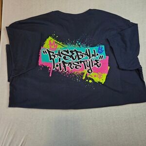 Baseball Lifestyle 101 Mens XL Navy Blue Graffiti Neon Splatter Graphic T-Shirt